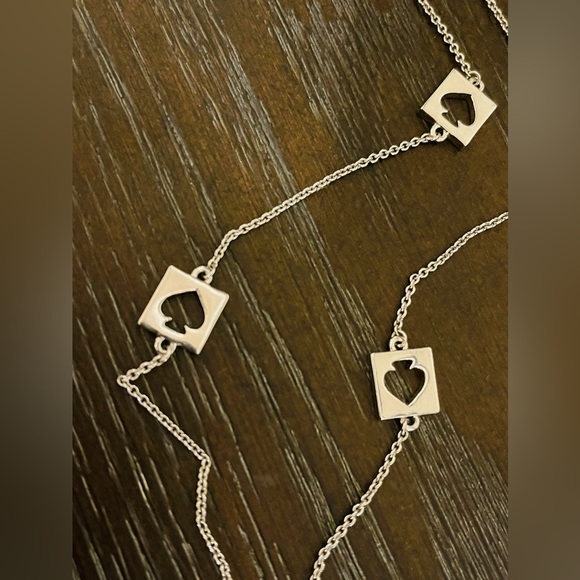 Classic Kate Spade Silver Scatter Square Spades long Necklace - Picture 4 of 5